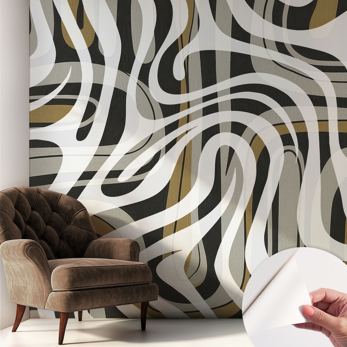 Fototapeta samoprzylepna 250x250 cm - Abstrakcyjne linie, tapeta ścienna biała