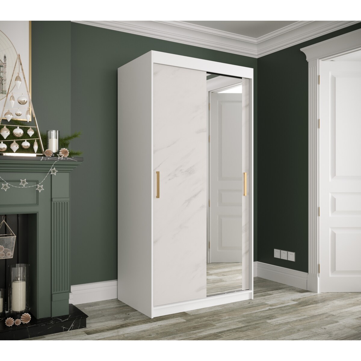 Szafa przesuwna Garderoba MARMUR T2 100 gł. 62 biały