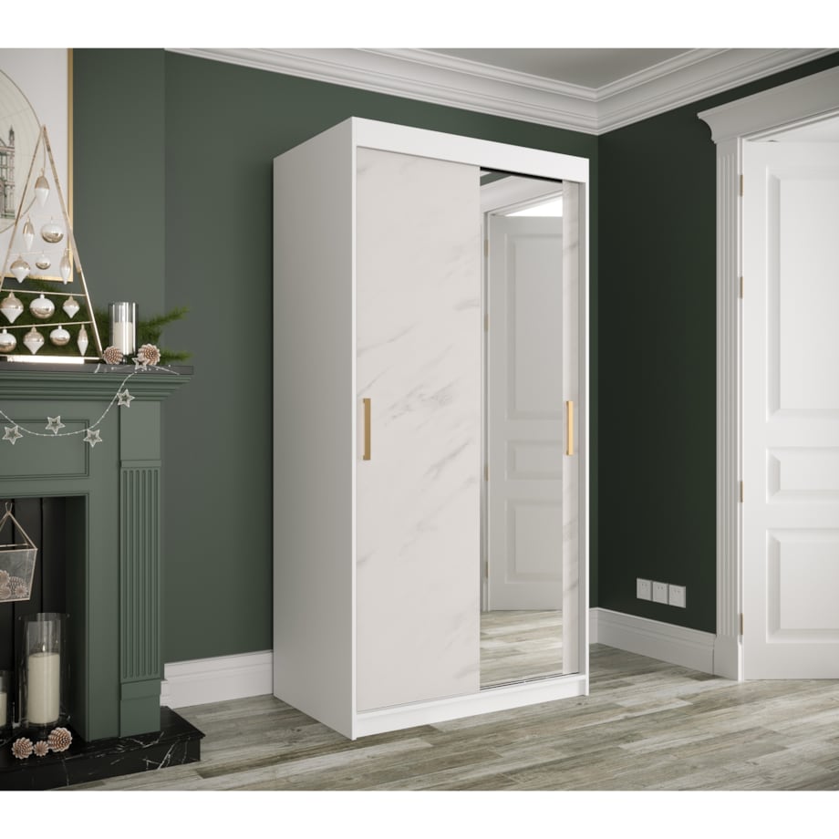 Szafa przesuwna Garderoba MARMUR T2 100 gł. 62 biały