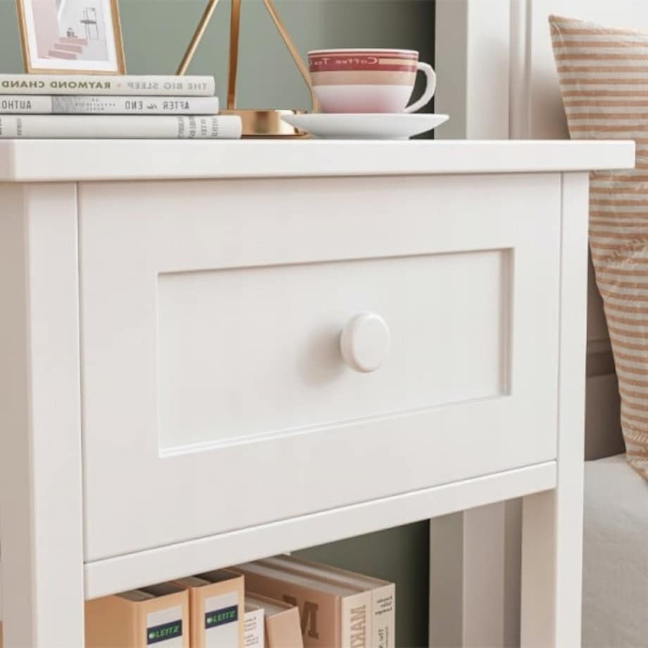 Stolik nocny boczny drewniany z szufladą 2 półkami loft nowoczesny 45 cm