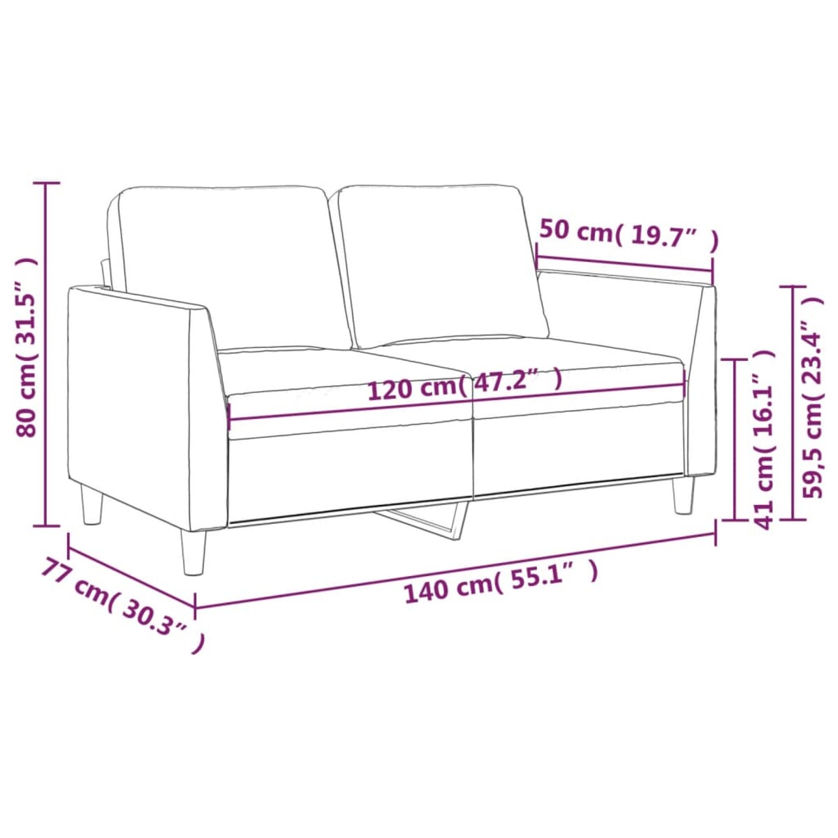 vidaXL 2-osobowa sofa, czarna, 120 cm, sztuczna skóra