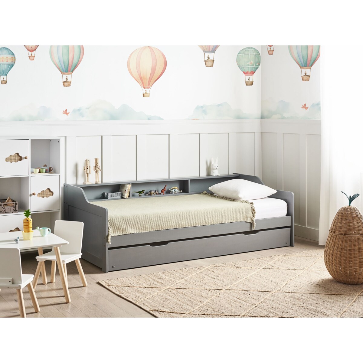 Łóżko wysuwane drewniane 90 x 200 cm szare EDERN