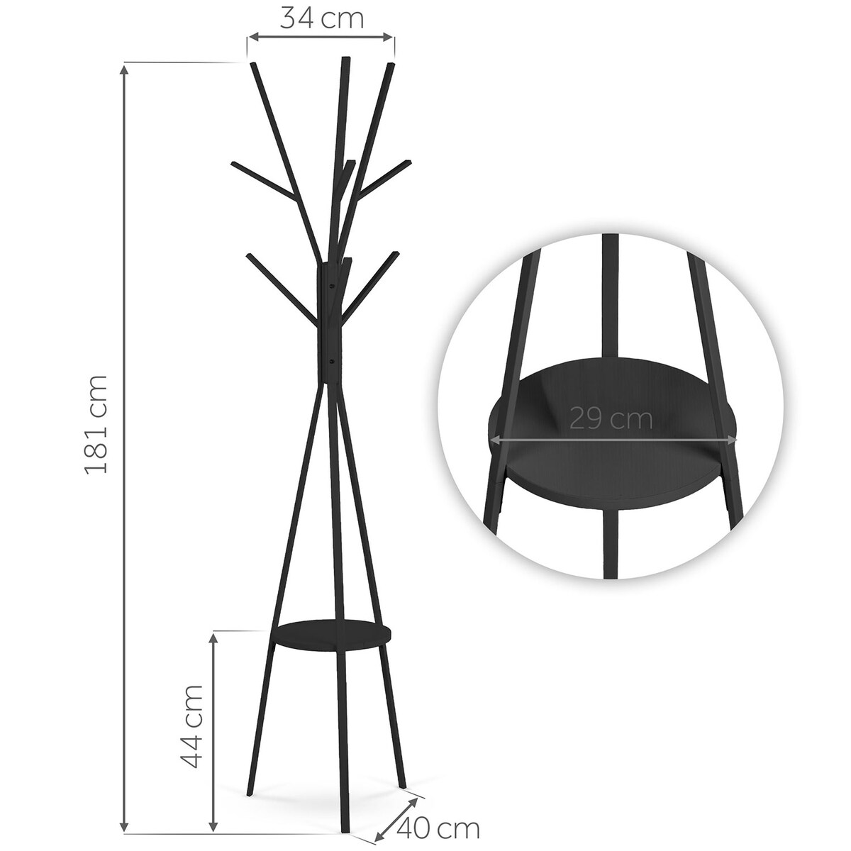Wieszak na ubrania stojący Massido metalowy z półką czarny 686900