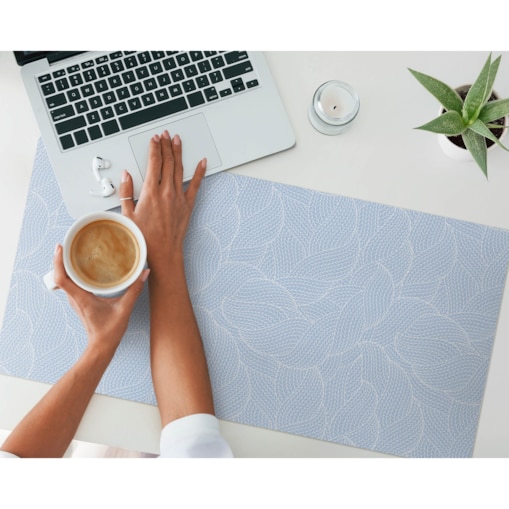 Niebieska mata na biurko Liść w splocie, 90x45 cm