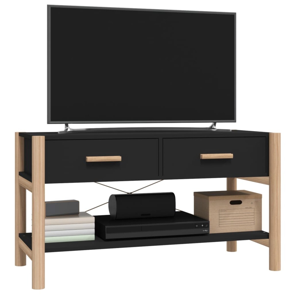 vidaXL Szafka pod TV, czarna, 82x38x45 cm, materiał drewnopochodny
