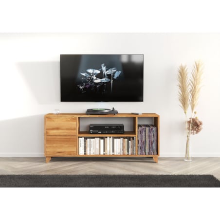 Drewniana szafka Rtv dębowa Visby Viveca na nóżkach/ Lakier naturalny