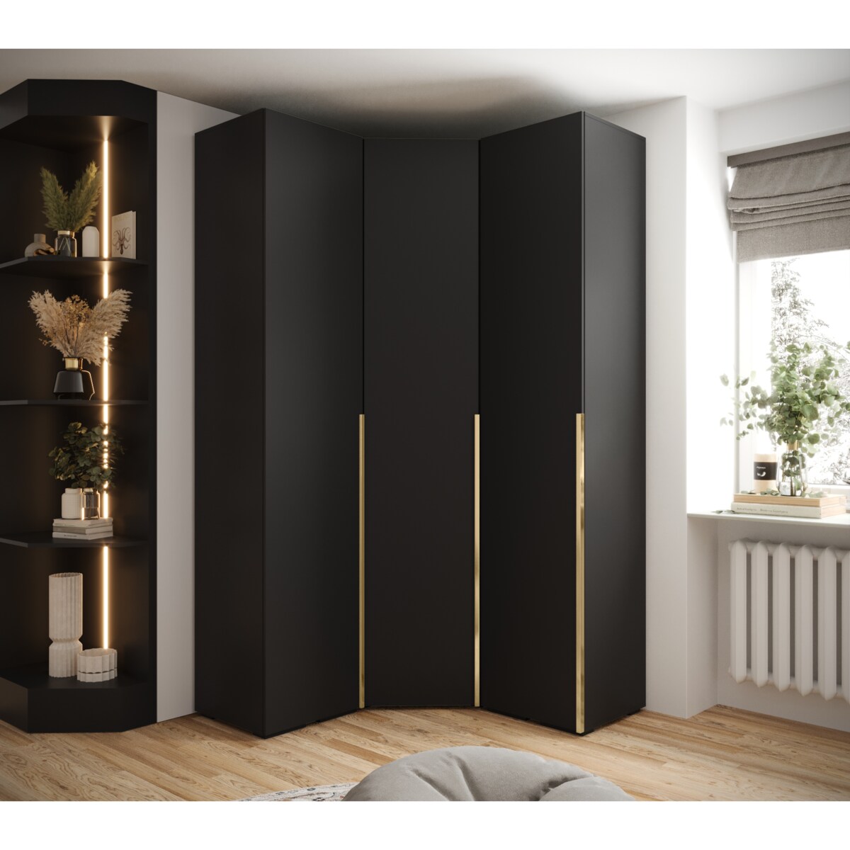 Garderoba wysoka do przedpokoju INOVA 1 Z4 czarny+złoty
