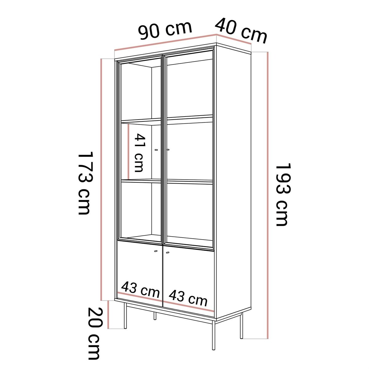 Witryna dwudrzwiowa ISA z oświetleniem LED, glina + columella