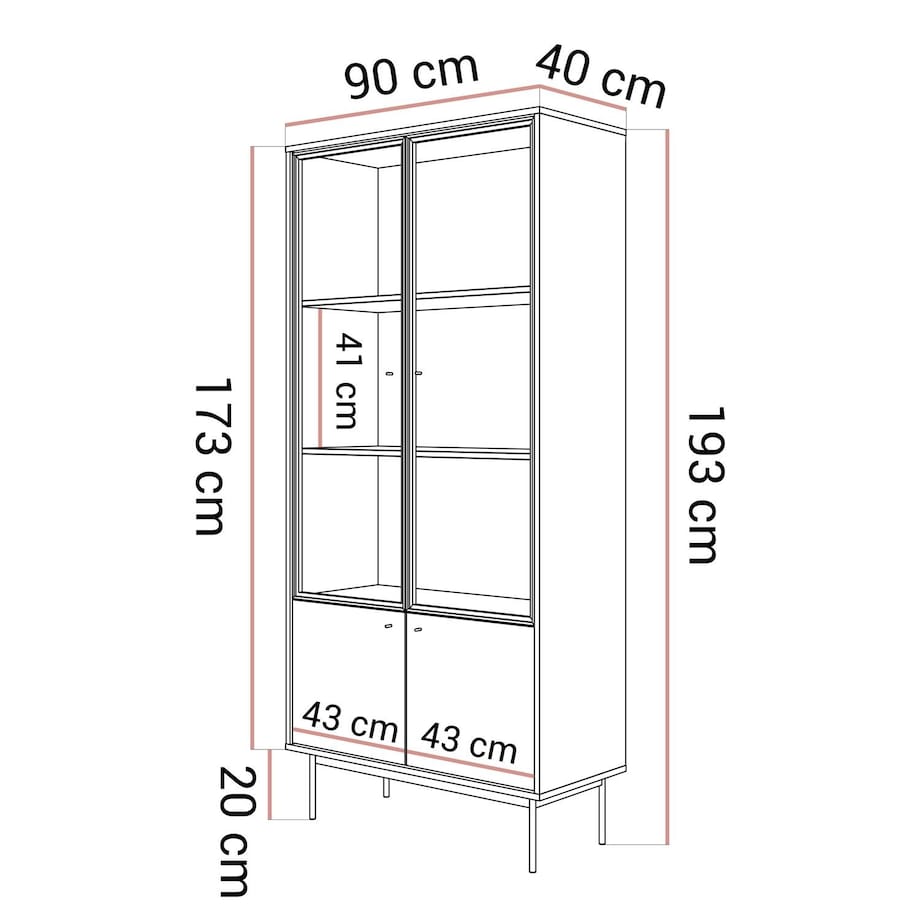 Witryna dwudrzwiowa ISA z oświetleniem LED, glina + columella