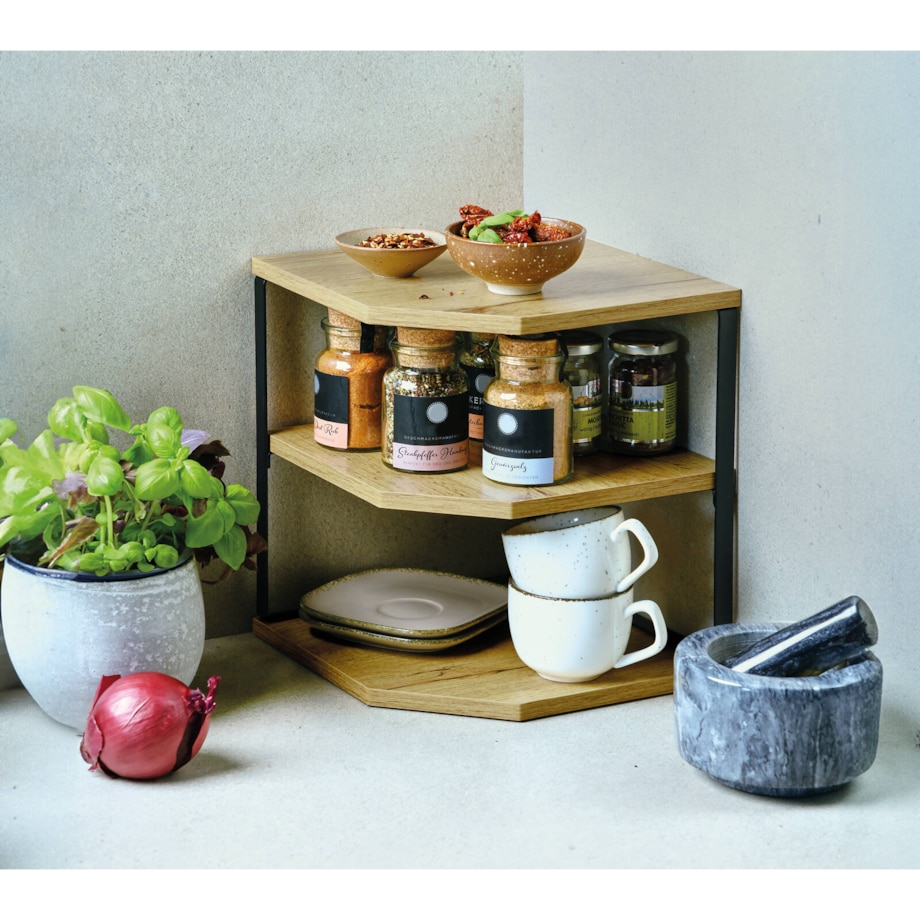 Narożna półka kuchenna z trzema półkami, 26 x 28 cm