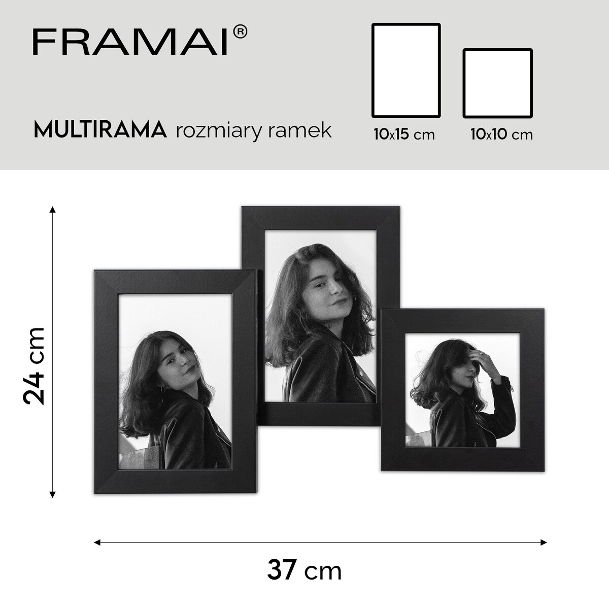 Multirama ramka na zdjęcia. Czarna multirama na trzy zdjęcia 10x15 cm 10x10 cm Ramka na zdjęcia 3 w 1 MULTI HEN 4 FRAMAI®