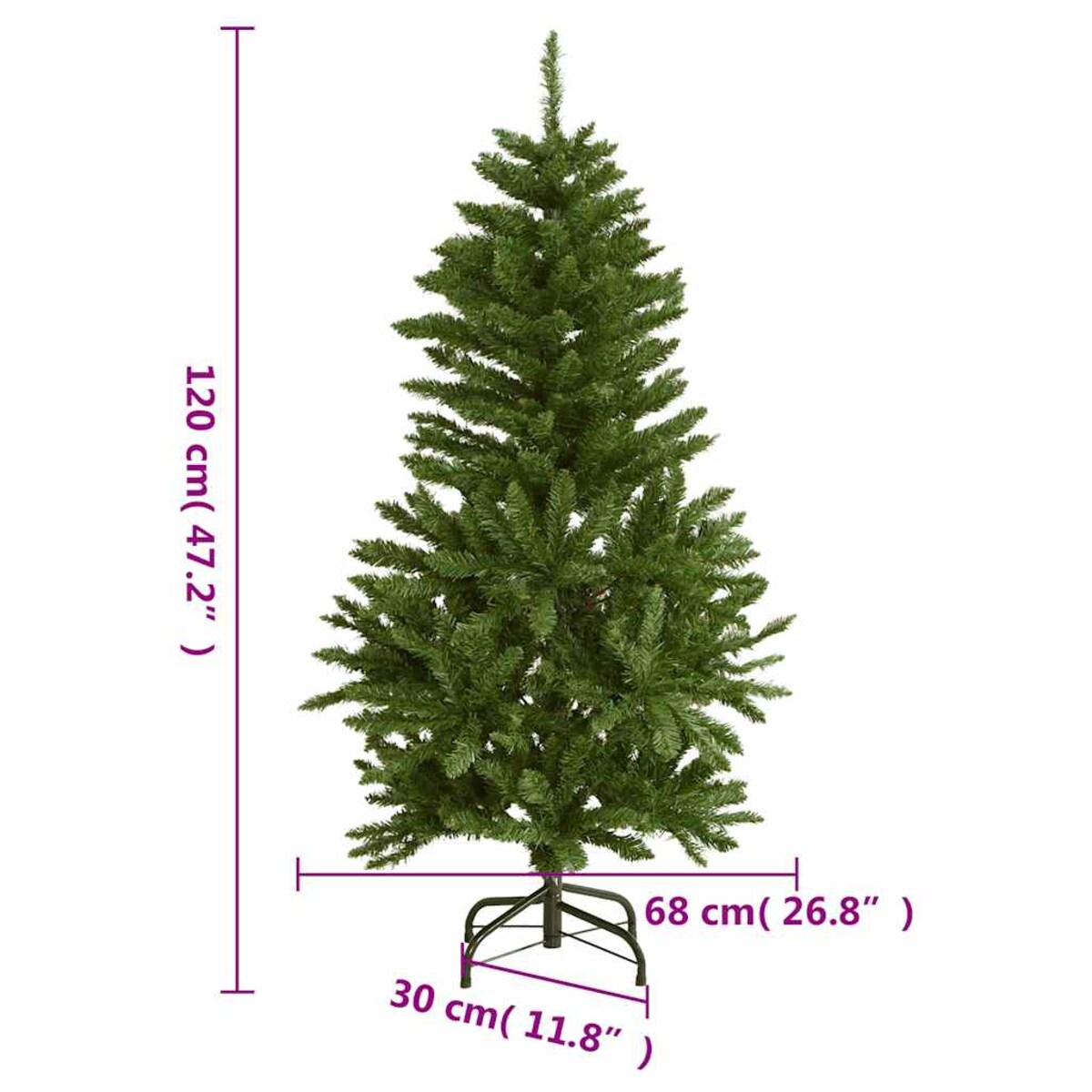 vidaXL Sztuczna choinka na zawiasach, 150 lampek LED i bombki, 120 cm