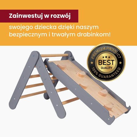 MeowBaby® Drewniana Drabinka i Zjeżdżalnia-Ścianka Wspinaczkowa 2w1, Zestaw dla Dzieci, Drewniana, Naturalna