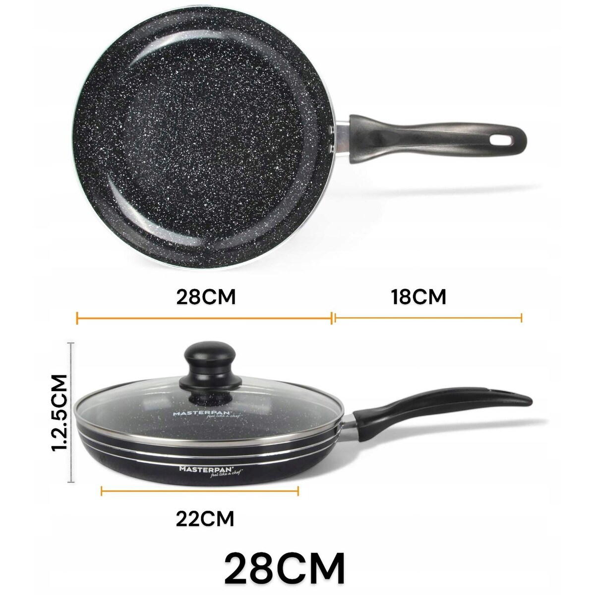 Patelnia Granitowa Pokrywka 28 Cm Plaster Miodu Indukcja Gaz 2.5L Wysoka 5.5