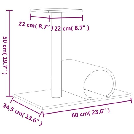 vidaXL Drapak dla kota z tunelem, kremowy, 60x34,5x50 cm