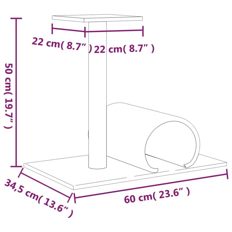 vidaXL Drapak dla kota z tunelem, kremowy, 60x34,5x50 cm