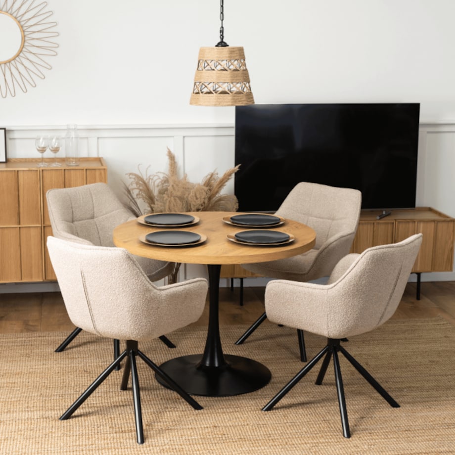 Krzesło Tapicerowane Obrotowe PEONY Kubełkowe Beżowe Salonu