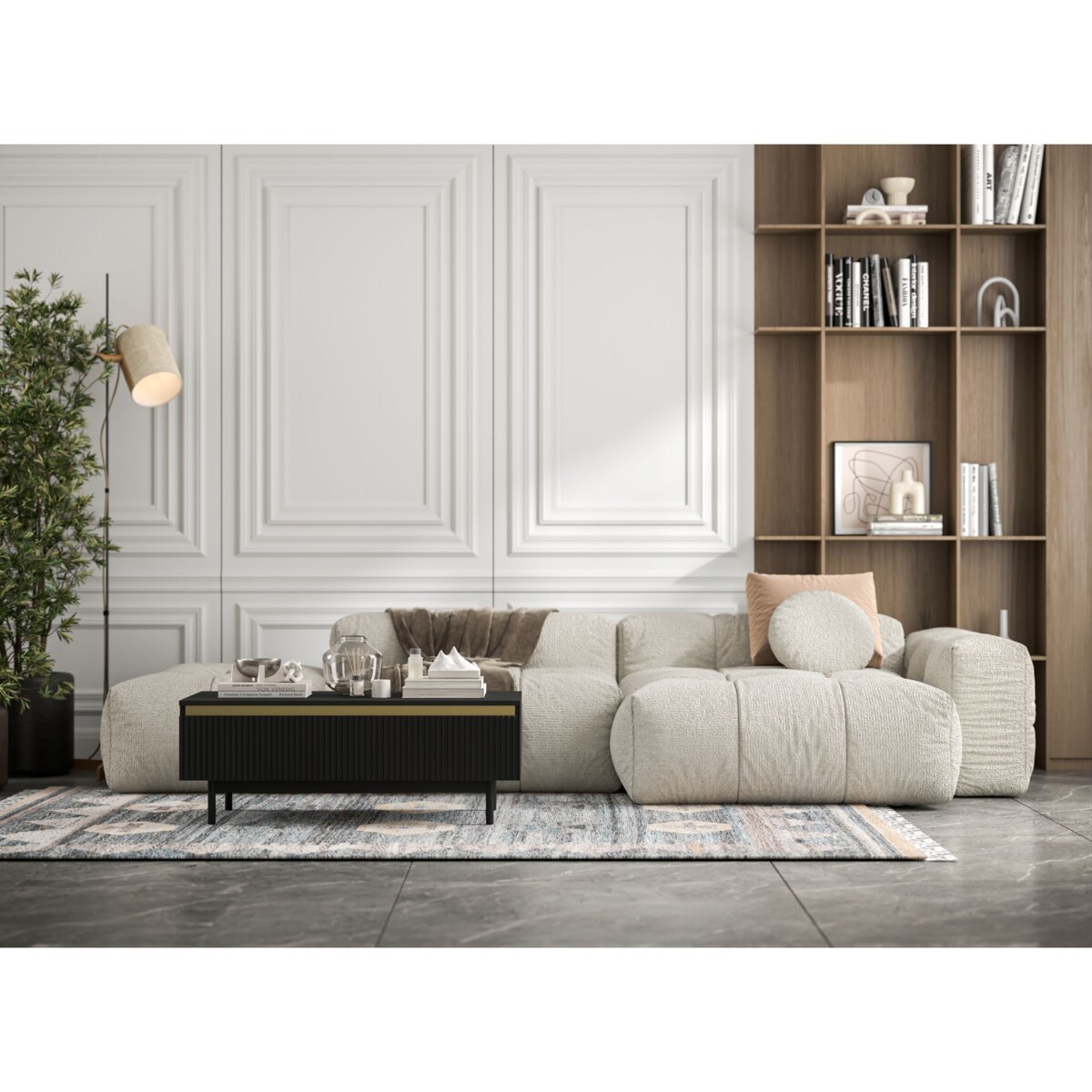Stolik kawowy Glamour prostokątny elegancka ława Czarny Mat Czarny Stelaż 109 cm