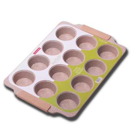 Forma do pieczenia babeczek muffinek stalowa 12 otworów 2 kolory KAMILLE