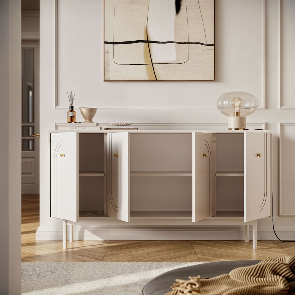 Komoda LIBERTY 4D na drewnianych nóżkach, kaszmir