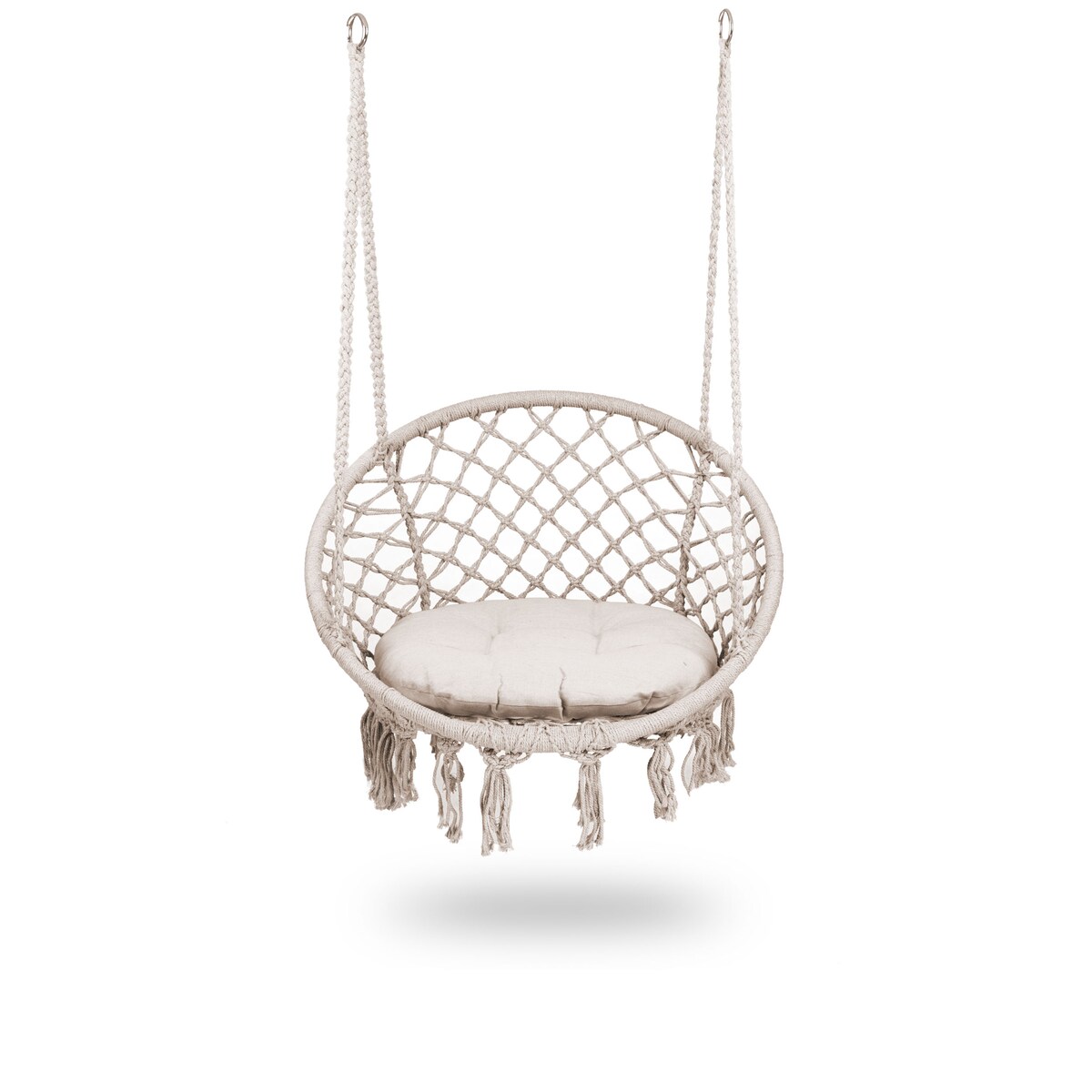 Huśtawka bocianie gniazdo ogrodowa z poduszką fotel wiszący boho Sofotel beżowa