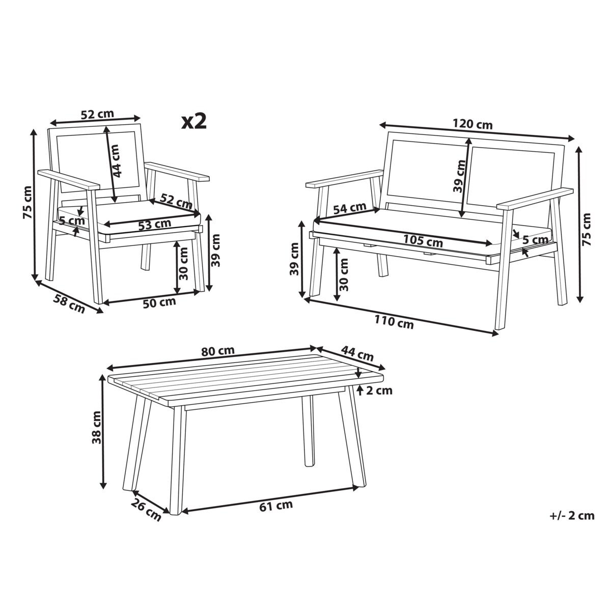 Zestaw ogrodowy ze stolikiem dla 4 osób ARENELLA Certyfikowane drewno akacjowe Jasnobeżowy