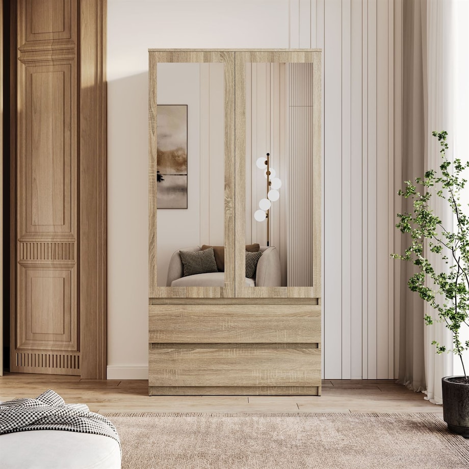 Dwudrzwiowa szafa HANA SS-90 z lustrem, dąb sonoma