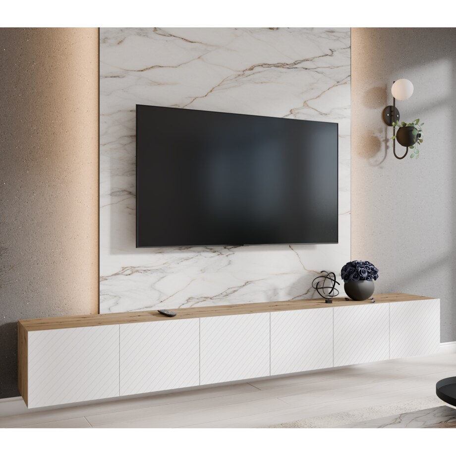 Szafka RTV NIKOL 300 pod telewizor,frezowane fronty,zamknięta-biała+artisan