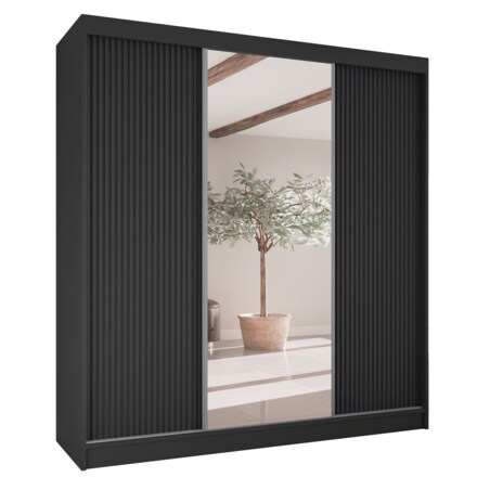 Szafa przesuwna ryflowana 200 z lustrem do przedpokoju- czarna