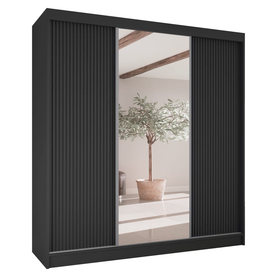 Szafa przesuwna ryflowana 200 z lustrem do przedpokoju- czarna