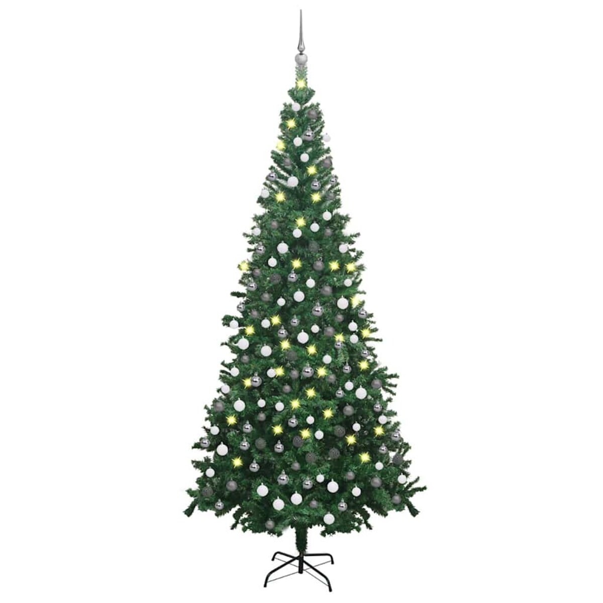 vidaXL Sztuczna choinka z lampkami i bombkami, L, 240 cm, zielona