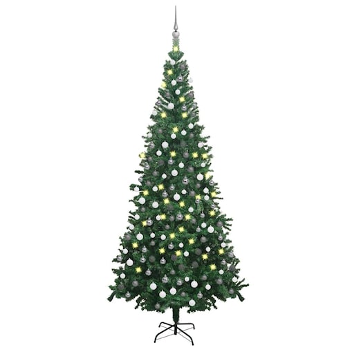 vidaXL Sztuczna choinka z lampkami i bombkami, L, 240 cm, zielona