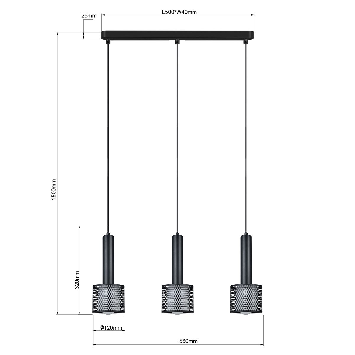Lampa wisząca Light Prestige Amo czarny 3 x E27 1 szt.