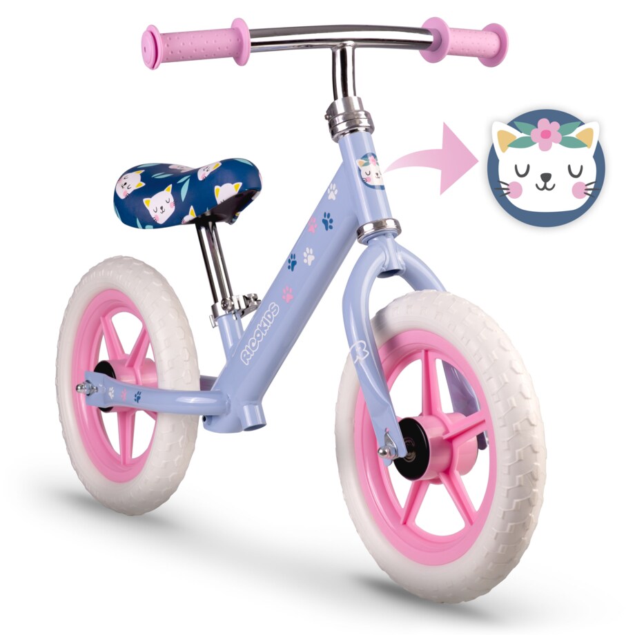 Rowerek biegowy dla dzieci jeździk lekki stabilny Ricokids różowo-niebieski