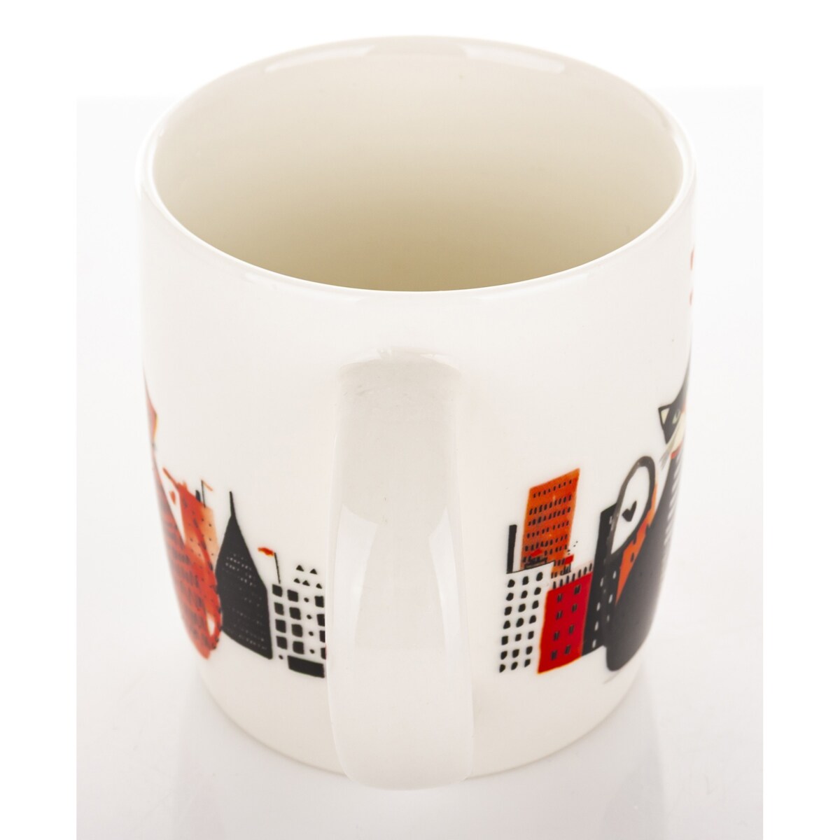 Kubek porcelanowy 350 ml koty 9x12,5x8,5 cm RED-BLACK z zakręconym ogonkiem