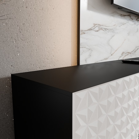 Szafka RTV ALI 300 cm zamknięta z ozdobnymi frontami -biały+czarny