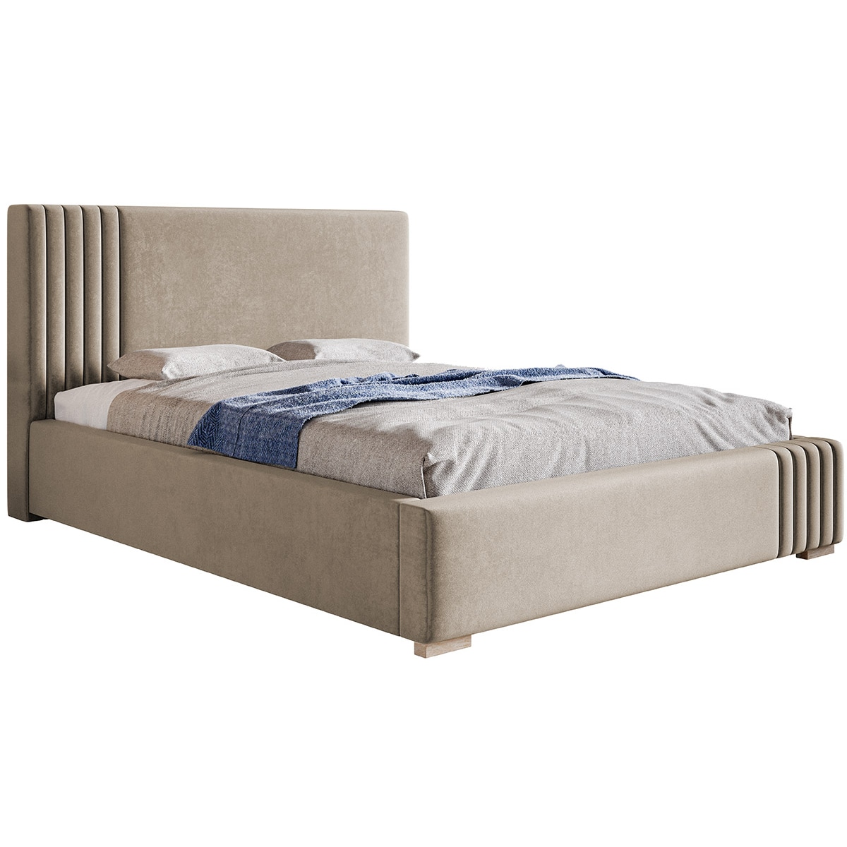 Łóżko sypialniane 200x200 BEN 13 stelaż metalowy, z pojemnikiem- beżowe