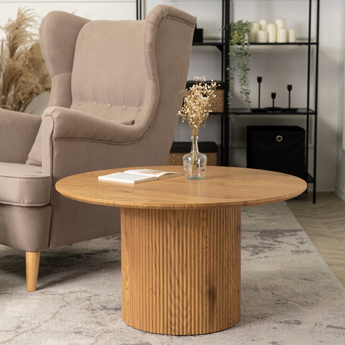 Stolik Kawowy Okrągły Mały Dąb Okrągła Ława MAYLIN MAX