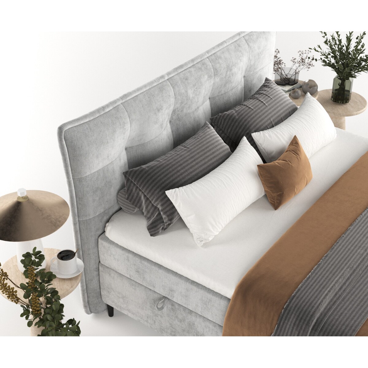 Łóżko kontynentalne LAS PALMAS 140x200 z pojemnikiem, Jasny Szary, tkanina Lotta 06