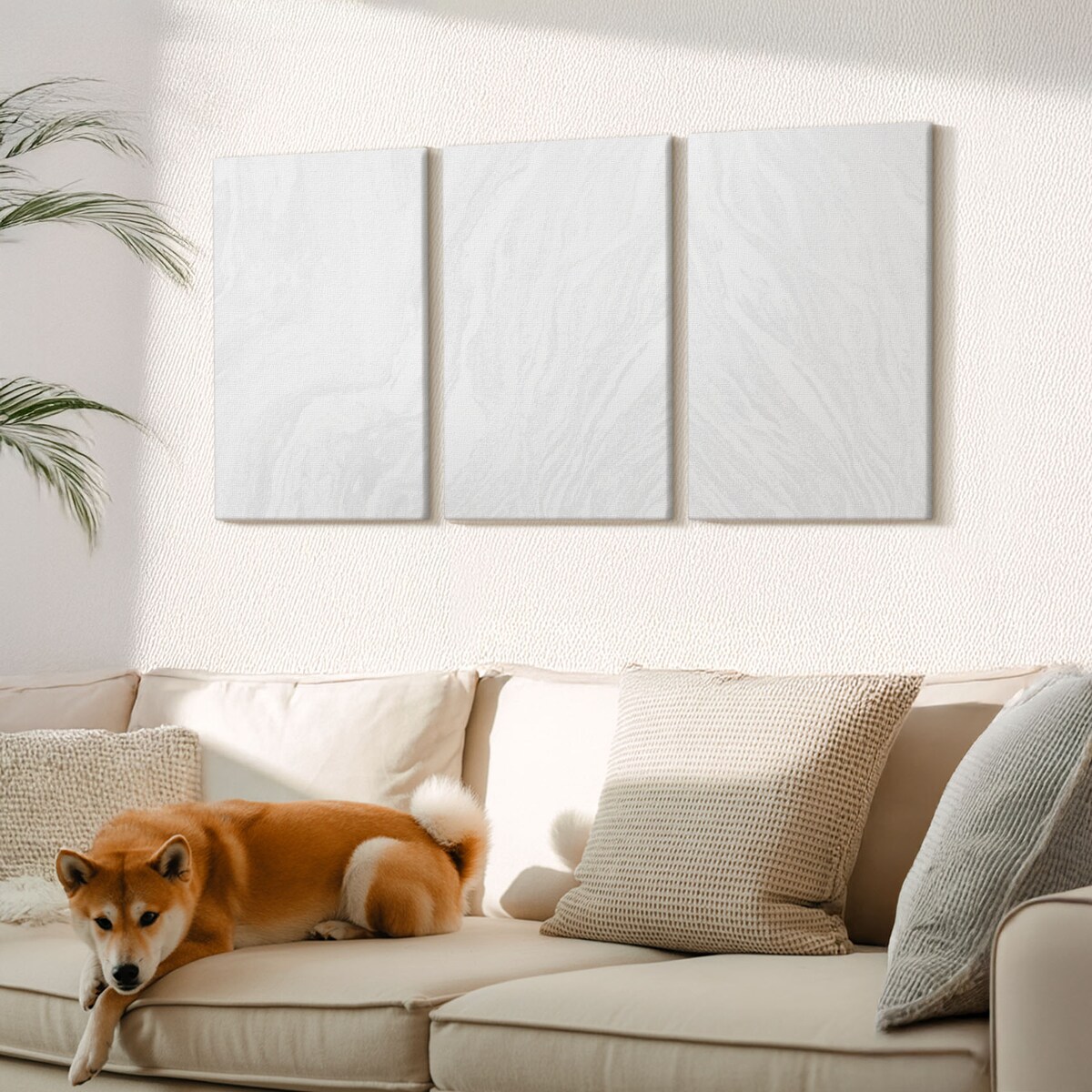 Zestaw 3 dużych obrazów na płótnie - Marmur elegancki struktura - biały