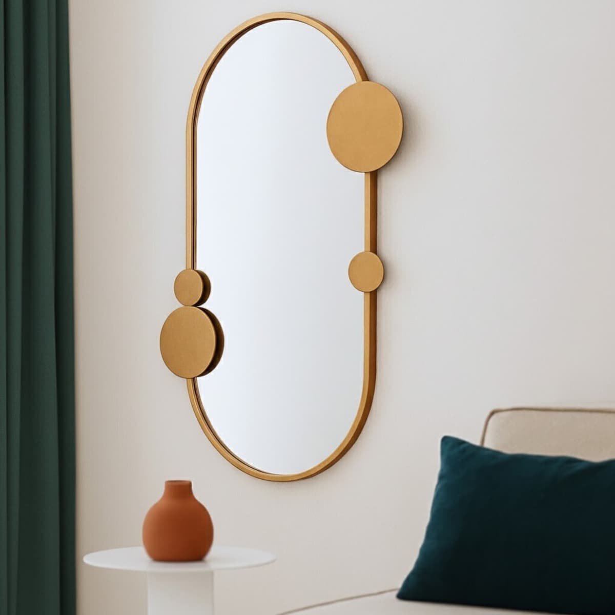 Lustro ścienne SAANA z geometrycznymi zdobieniami, 50 x 76 cm, kolor złoty, szkło