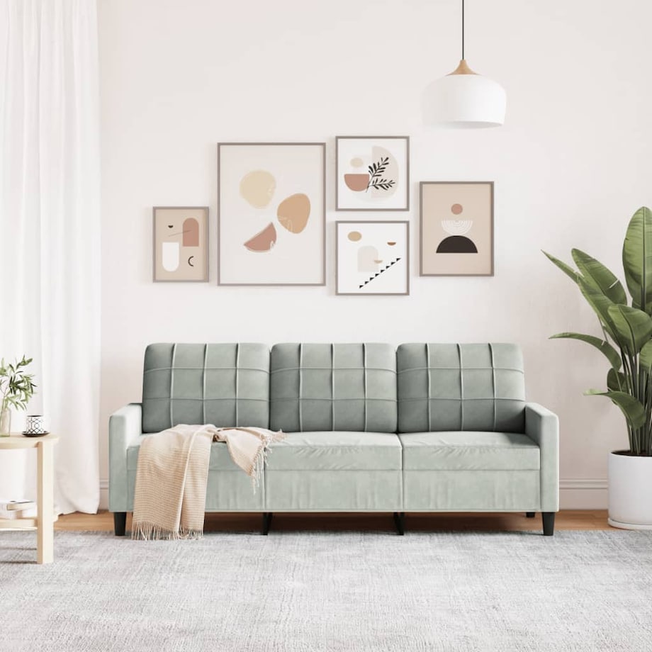 vidaXL Sofa 3-osobowa, jasnoszara, 180 cm, tapicerowana aksamitem