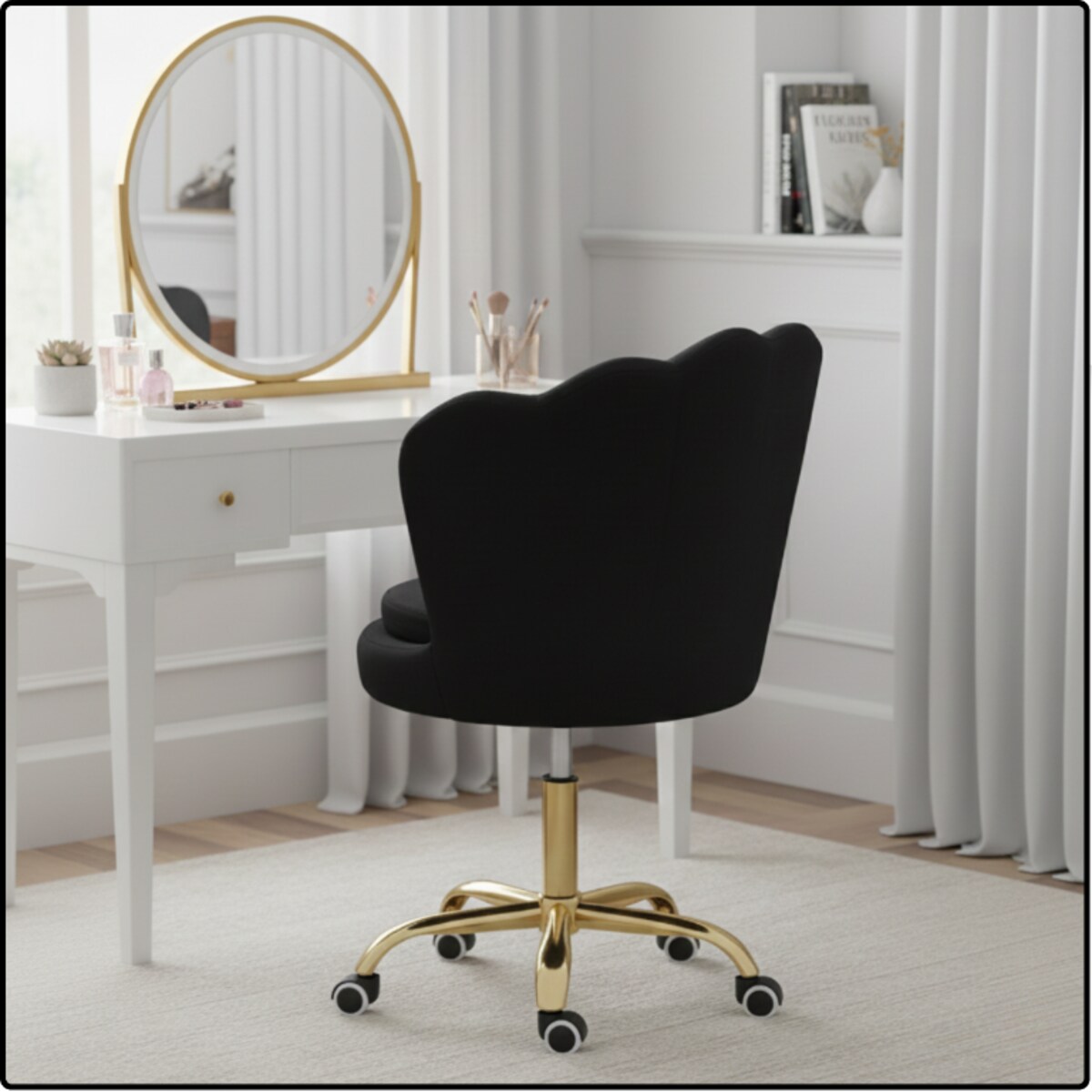 Fotel obrotowy krzesło muszelka welurowy do biurka toaletki czarny shell