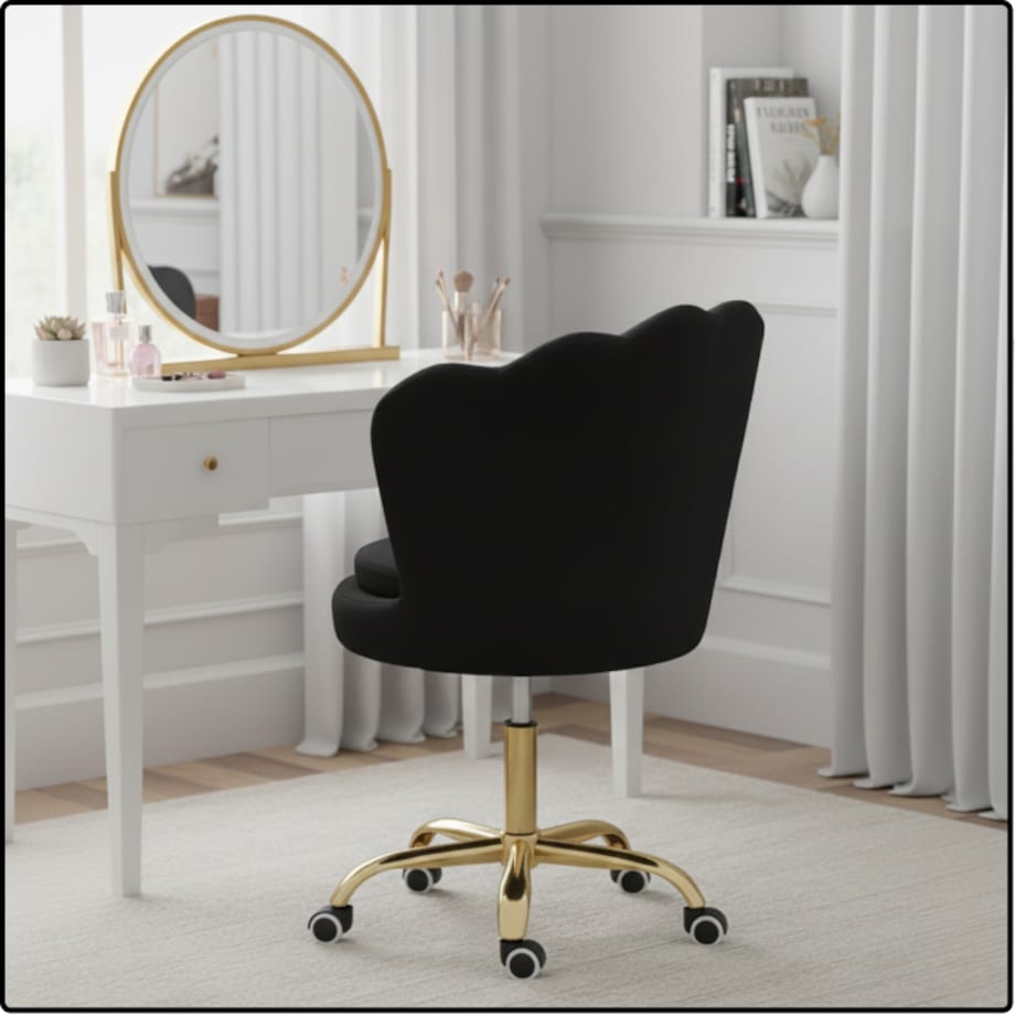 Fotel obrotowy krzesło muszelka welurowy do biurka toaletki czarny shell