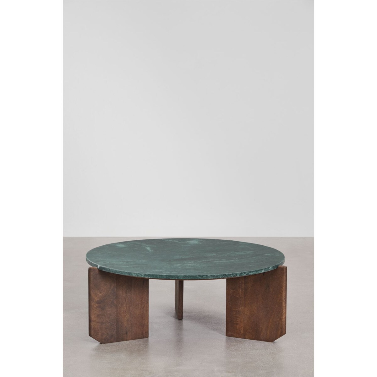 Stolik kawowy z drewna mango i zielonego marmuru Lavinia Ø90 cm