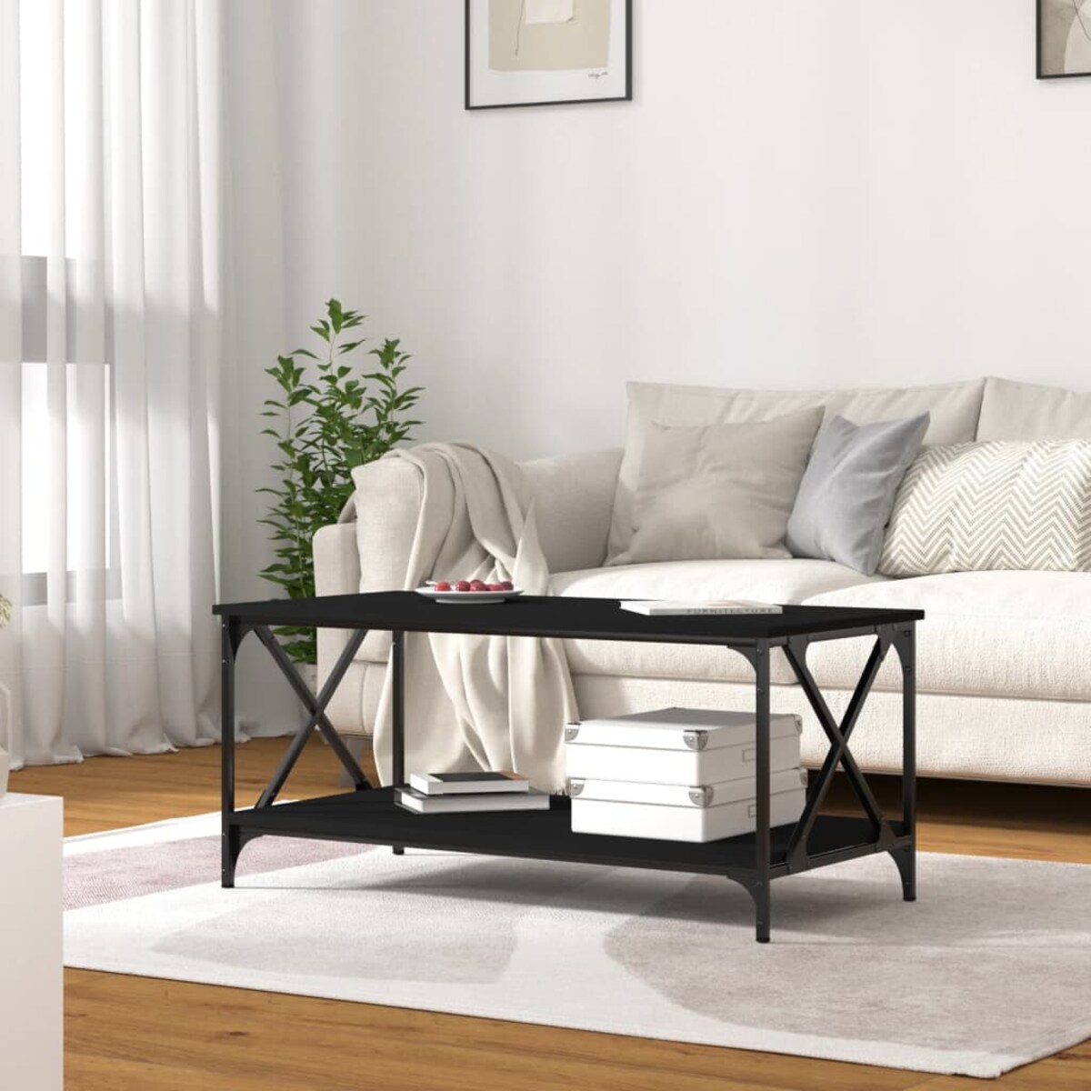 vidaXL Stolik kawowy, czarny 100x50x45 cm, materiał drewnopochodny