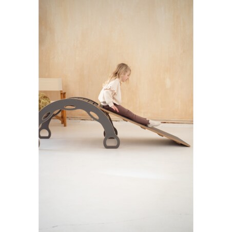 DUŻY bujak montessori z uchwytami + DUŻA zjeżdżalnia DRABINKA - szary