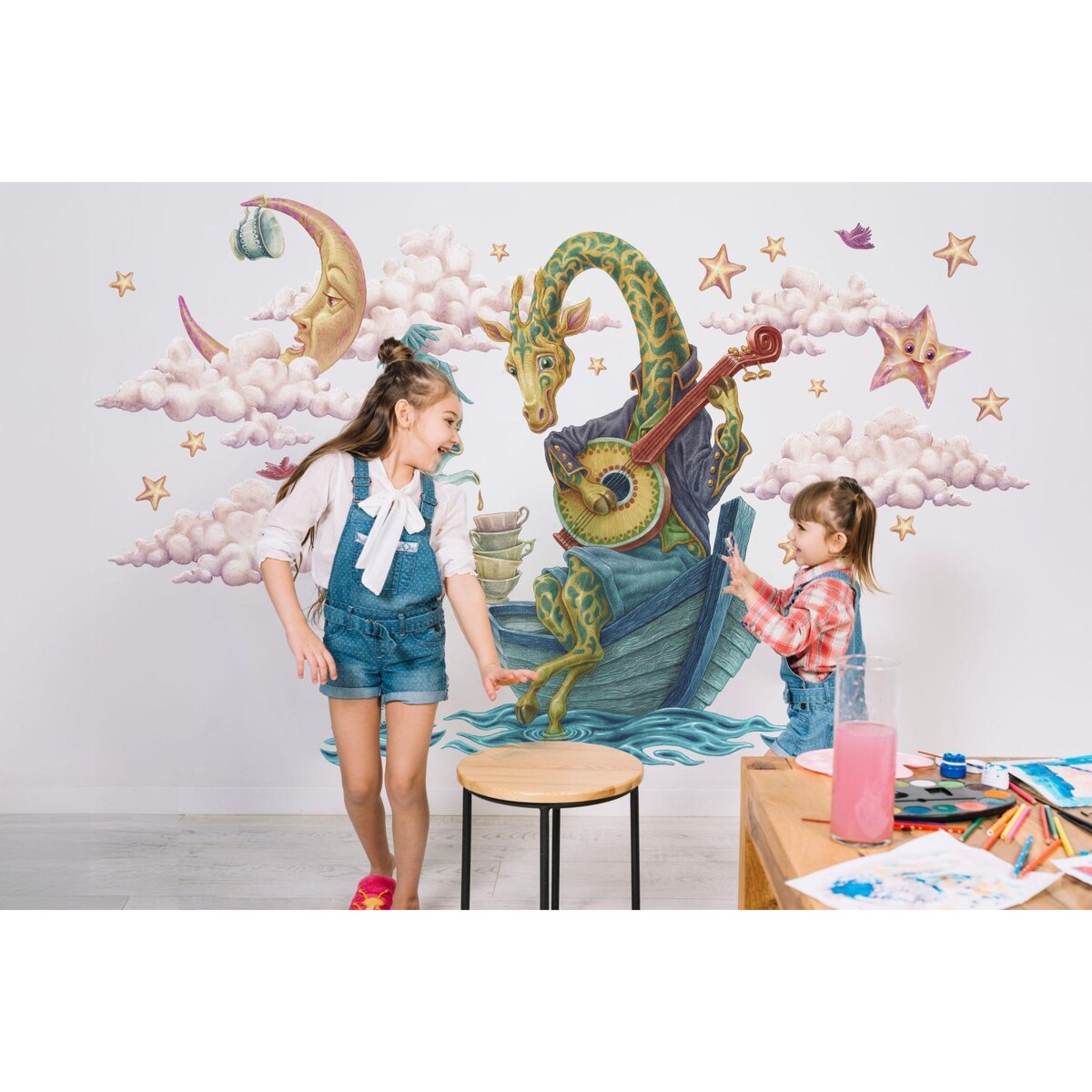 Zestaw naklejek na ścianę, Zwierzęta z bajki - żyrafa, 80cm