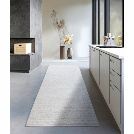 Chodnik wełniany pętelkowy 80x200cm, ręcznie tkany kremowy jednokolorowy