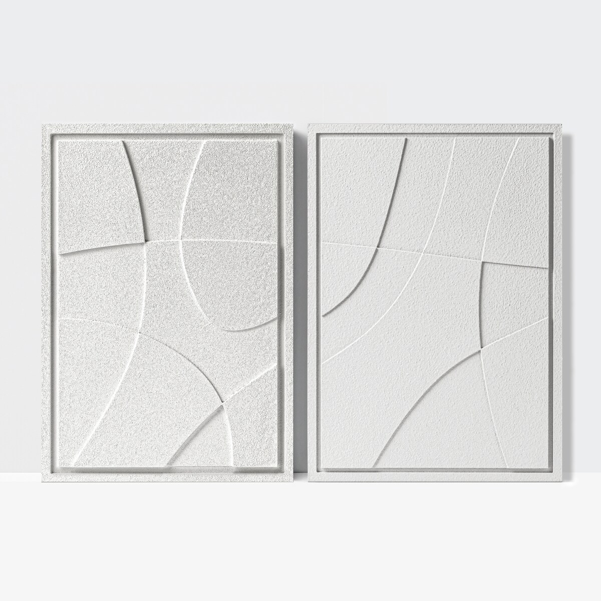 Zestaw 2 Obrazy 3D 35x50cm Abstract – Dekoracje ścienne z Tynku Naturalnego, Bianco, Minimalistyczne Reliefy
